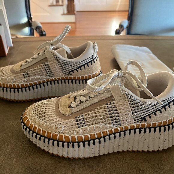 Chloe Nama Sneaker Biscotti Beige Neutral Size 37 6.5 - 7 Like New - Picture 4 of 10